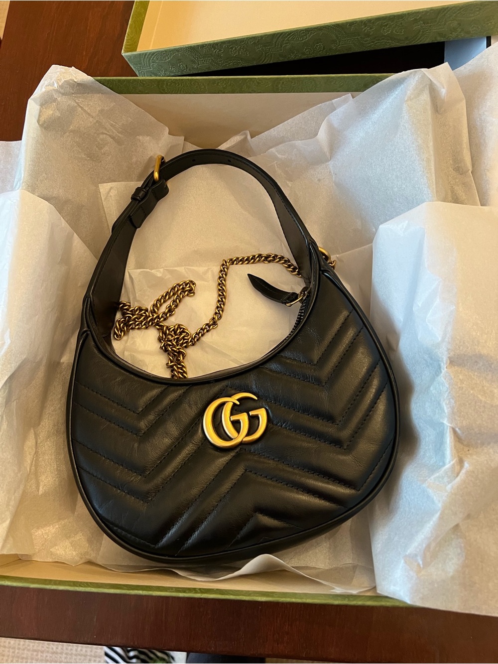 Gucci Black Quilted Leather Shoulder Bag with Gold GG Hardware